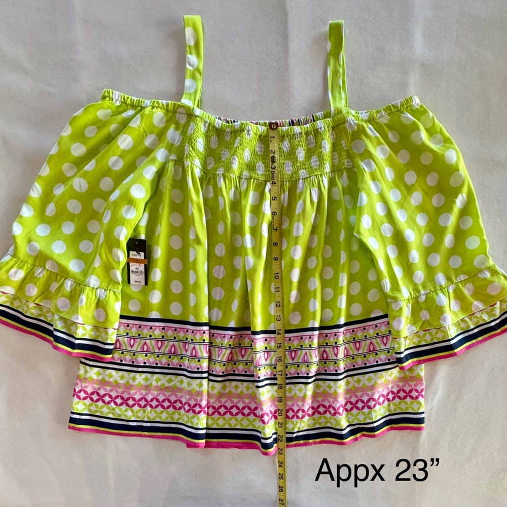 NWT Off-Shoulder Lime Pink Seaside Polka Dot Top (3X) - Picture 10 of 14